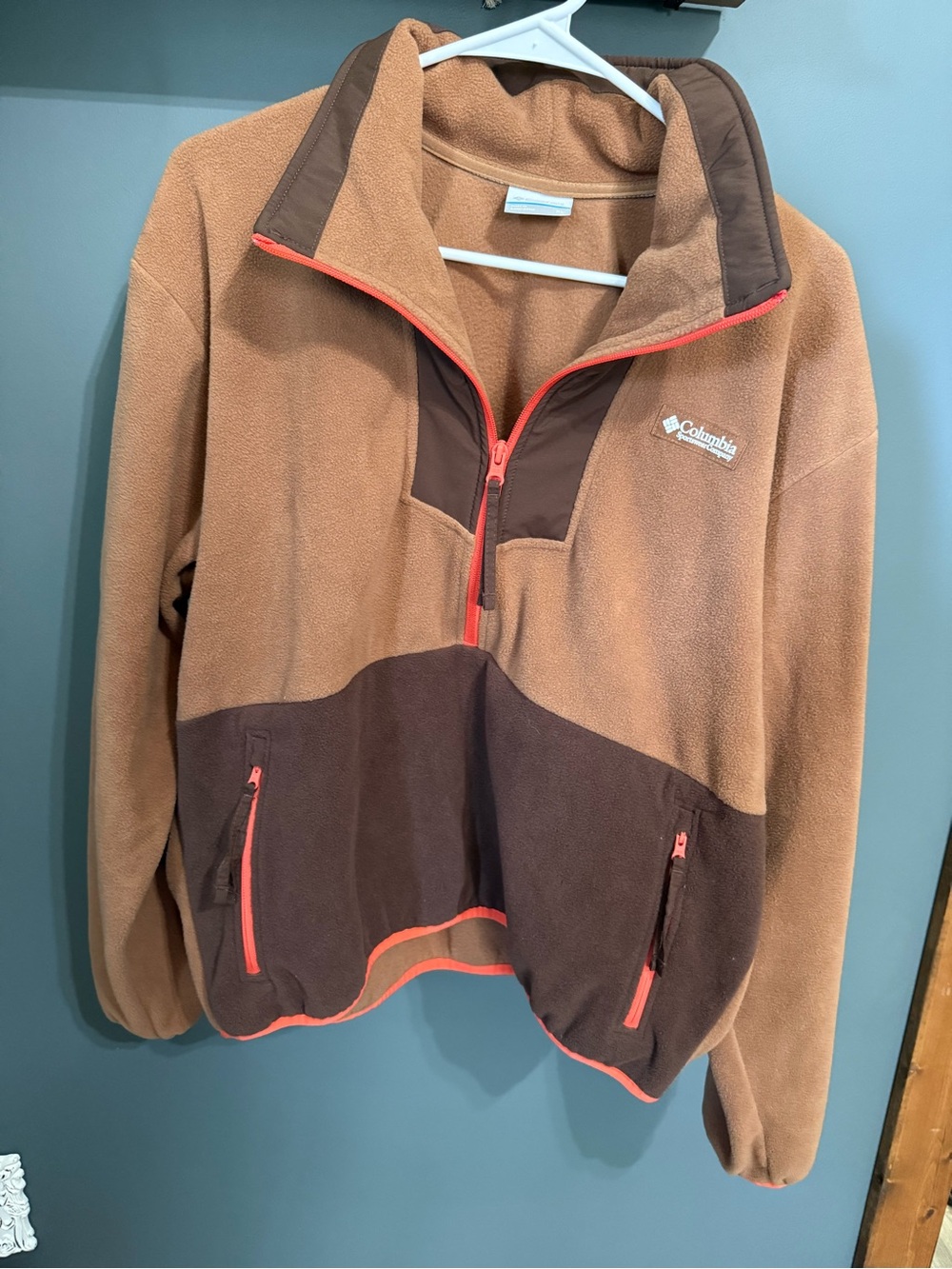 Columbia Two-Tone Brown & Dark Brown Half-Zip Fleece with Orange Trim